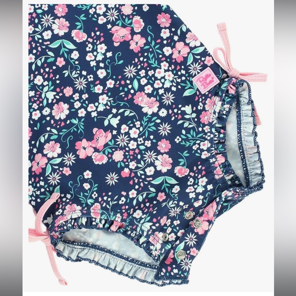 Ruffle Butts Baby Girls UPF 50+ Sun Protection Floral Moonlit Meadow Rash Guard - Picture 7 of 7